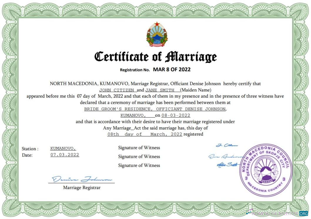 Download North Macedonia marriage certificate Word and PDF template Photoshop template